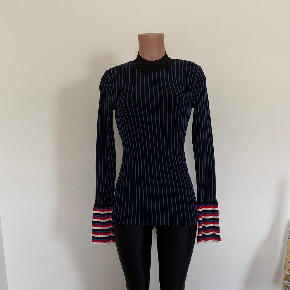 Emilio Pucci Black and Blue Striped Long Sleeve Top size medium